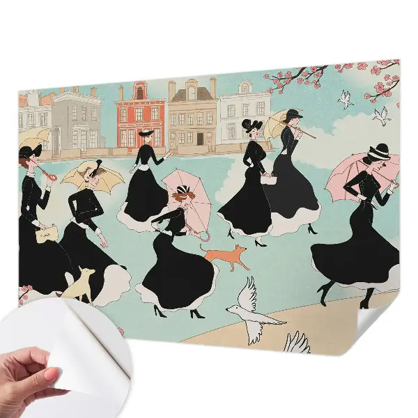 Papel de parede autocolante com estampa de mulheres caminhando
