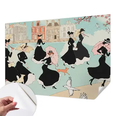 Papel de parede autocolante com estampa de mulheres caminhando