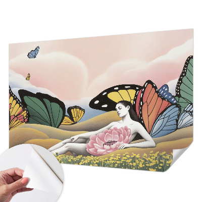 Papel de parede autocolante para quarto com estampa Prado das Borboletas