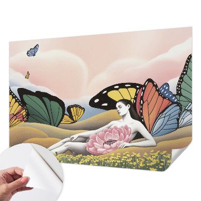Papel de parede autocolante para quarto com estampa Prado das Borboletas
