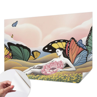 Papel de parede autocolante para quarto com estampa Prado das Borboletas