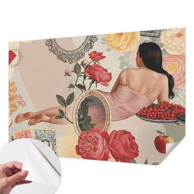 Autocolante de parede fotográfico com padrão floral elegante