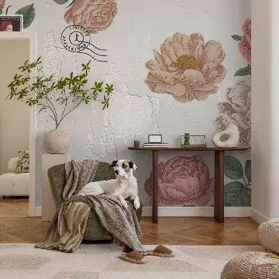 Papel de parede 3D com padrão de flores em estilo vintage
