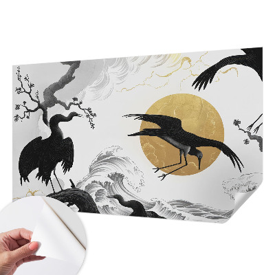 Papel de parede infantil com estampa de garças pretas
