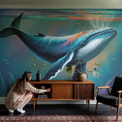 Papel de parede autocolante para sala com estampa de gigante marinho