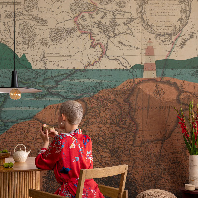 Papel de parede autocolante para quarto com estampa de mapa histórico