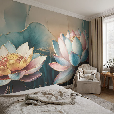 Papel de parede autocolante para quarto com estampa 'Lótus da Harmonia'