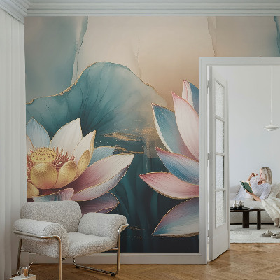 Papel de parede autocolante para quarto com estampa 'Lótus da Harmonia'