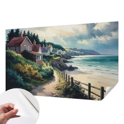Papel de parede autocolante com estampa de casas no penhasco