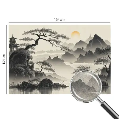 Papel de parede autocolante para sala com estampa de paisagem oriental