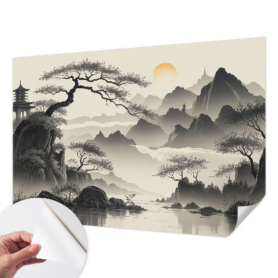 Papel de parede autocolante para sala Paisagem oriental