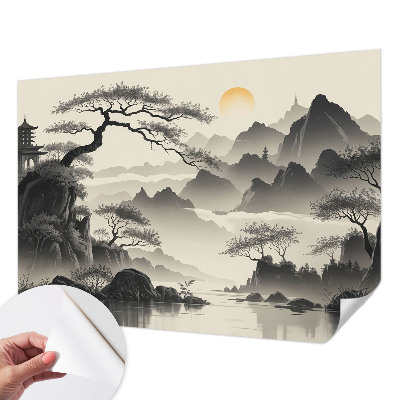 Papel de parede autocolante para sala Paisagem oriental