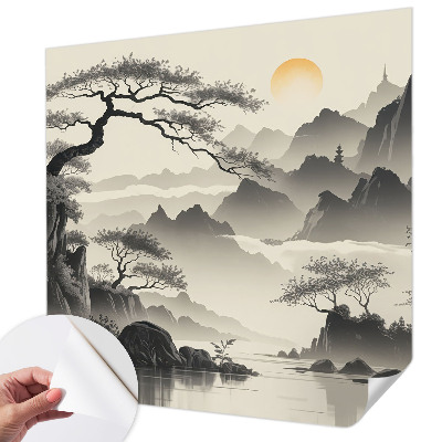 Papel de parede autocolante para sala Paisagem oriental