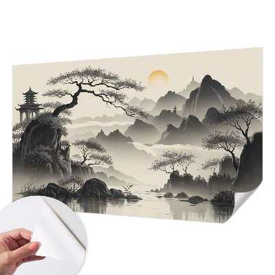 Papel de parede autocolante para sala Paisagem oriental