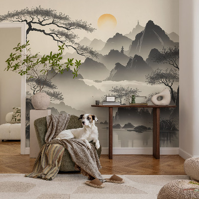 Papel de parede autocolante para sala Paisagem oriental