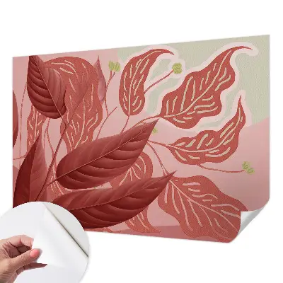 Papel de parede autocolante para sala com padrão de folhas orgânicas