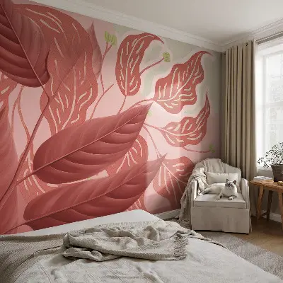 Papel de parede autocolante para sala com padrão de folhas orgânicas