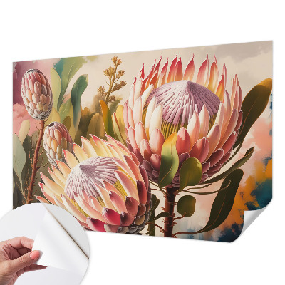 Papel de parede autocolante para quarto com estampa de flores de protea