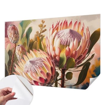 Papel de parede autocolante para quarto com estampa de flores de protea