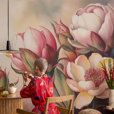 Autocolante de parede fotográfico com um buquê de flores