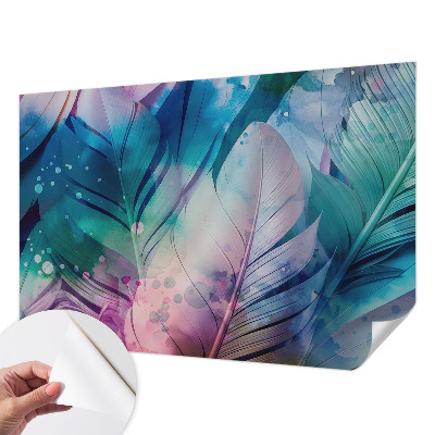 Papel de parede autocolante para quarto com padrão de penas coloridas