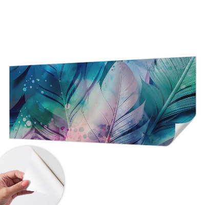 Papel de parede autocolante para quarto com padrão de penas coloridas