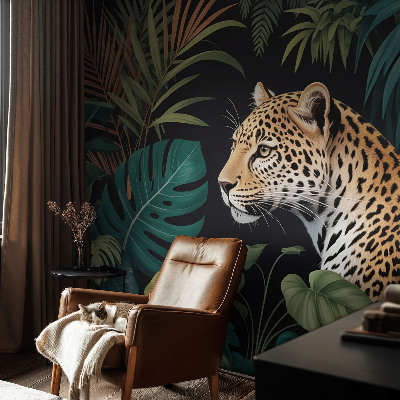 Papel de parede autocolante para sala Leopardo exótico
