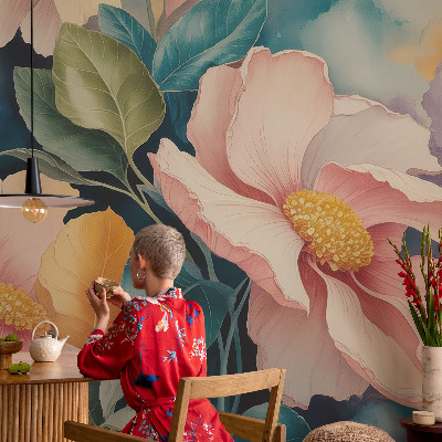 Papel de parede infantil com padrão floral elegante