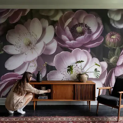 Papel de parede autocolante para sala com padrão floral elegante