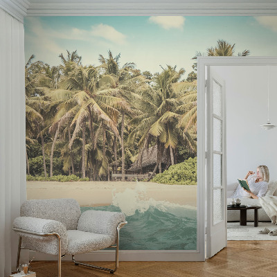 Papel de parede autocolante para sala com estampado de praia tropical