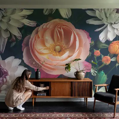 Papel de parede autocolante para quarto com padrão Harmonia floral para decoração de paredes