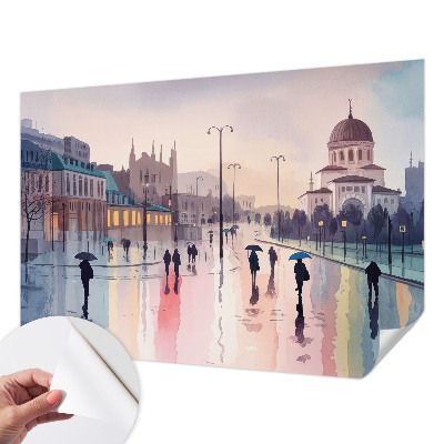 Papel de parede autocolante para quarto Uma caminhada na chuva