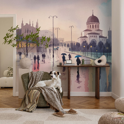 Papel de parede autocolante para quarto Uma caminhada na chuva