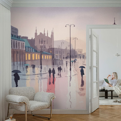 Papel de parede autocolante para quarto Uma caminhada na chuva