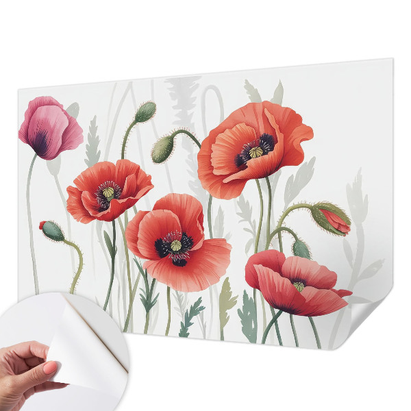 Papel de parede autocolante para sala papoulas vermelhas