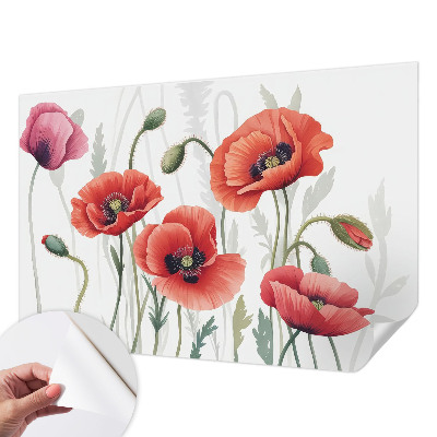 Papel de parede autocolante para sala papoulas vermelhas