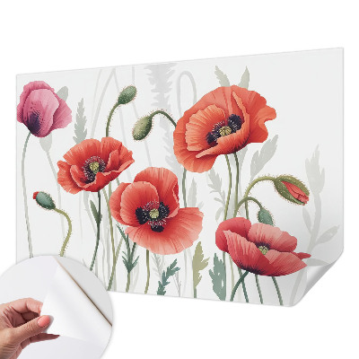 Papel de parede autocolante para sala papoulas vermelhas