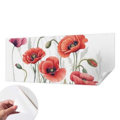 Papel de parede autocolante para sala papoulas vermelhas