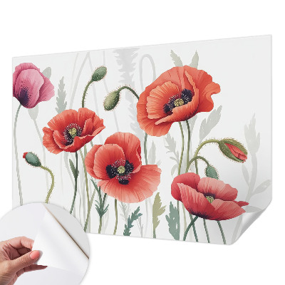 Papel de parede autocolante para sala papoulas vermelhas