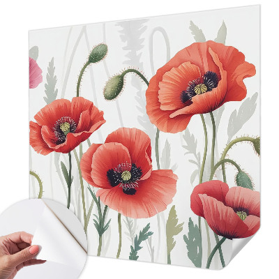 Papel de parede autocolante para sala papoulas vermelhas