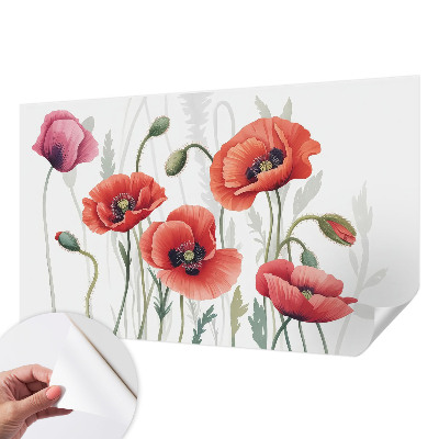 Papel de parede autocolante para sala papoulas vermelhas