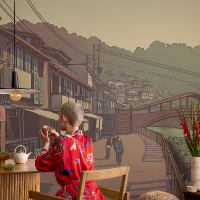 Papel de parede infantil com paisagem em tons pastel