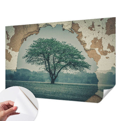 Papel de parede autocolante com estampa de uma árvore solitária