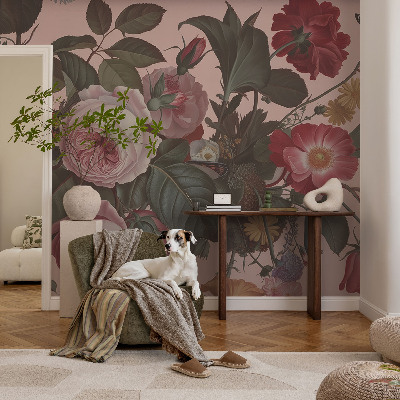 Papel de parede 3D com padrão floral elegante