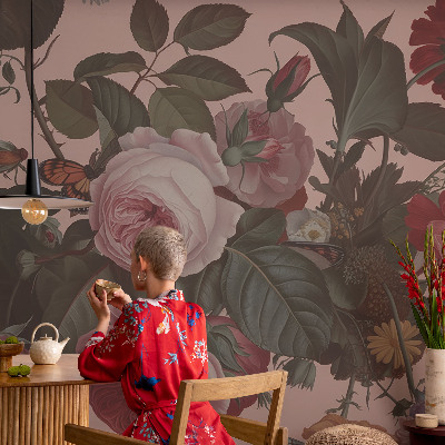 Papel de parede 3D com padrão floral elegante
