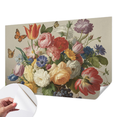 Autocolante de parede fotográfico Flores e borboletas