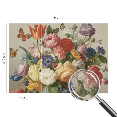 Autocolante de parede fotográfico com flores e borboletas