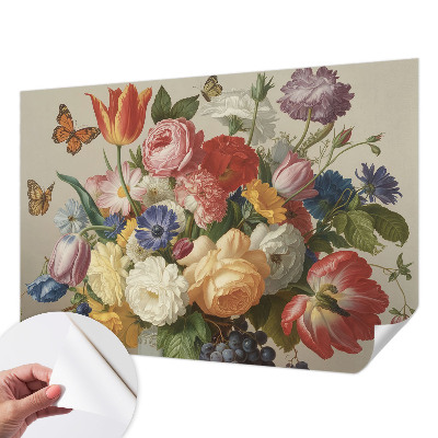 Autocolante de parede fotográfico Flores e borboletas