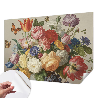 Autocolante de parede fotográfico Flores e borboletas