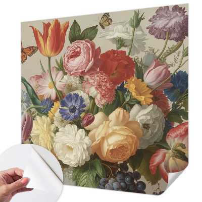 Autocolante de parede fotográfico Flores e borboletas
